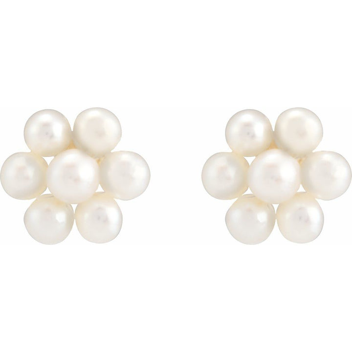 14K Cultured White Freshwater Pearl Flower Studs