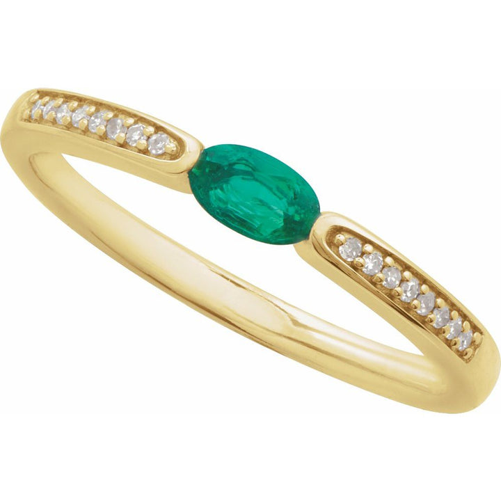 14K Imitation Emerald & .05 CTW Natural Diamond Ring