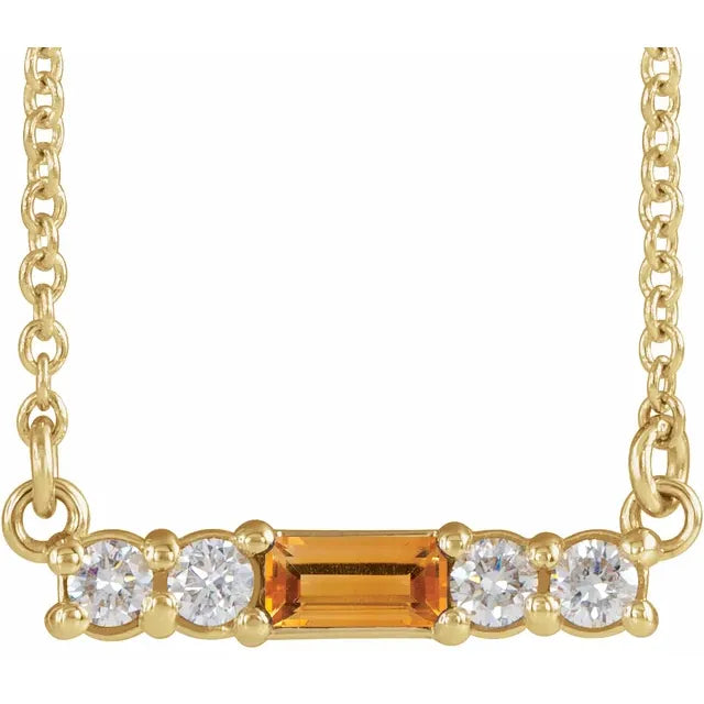 14K Gemstone & 1/5 CTW Natural Diamond Bar Necklace