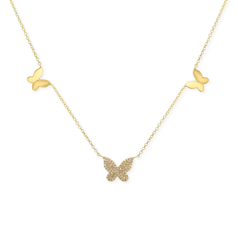 14K Petite Triple Butterfly Necklace