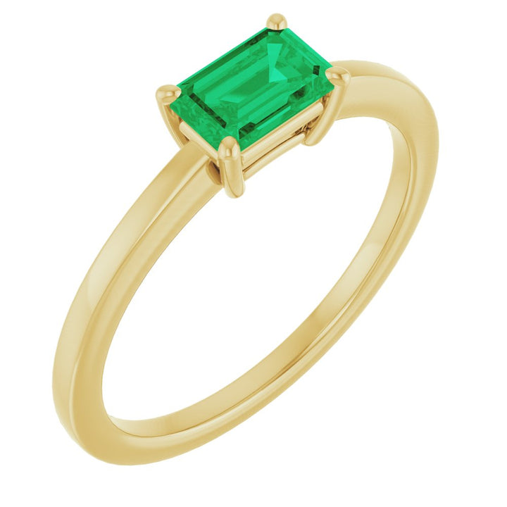 14K East West Emerald-Cut Gemstone Solitaire Ring