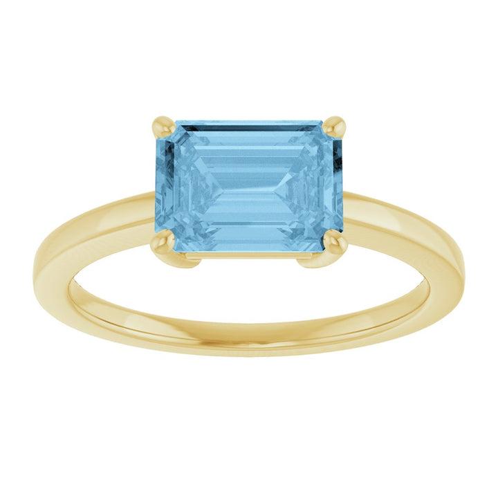 14K East West Emerald-Cut Gemstone Solitaire Ring