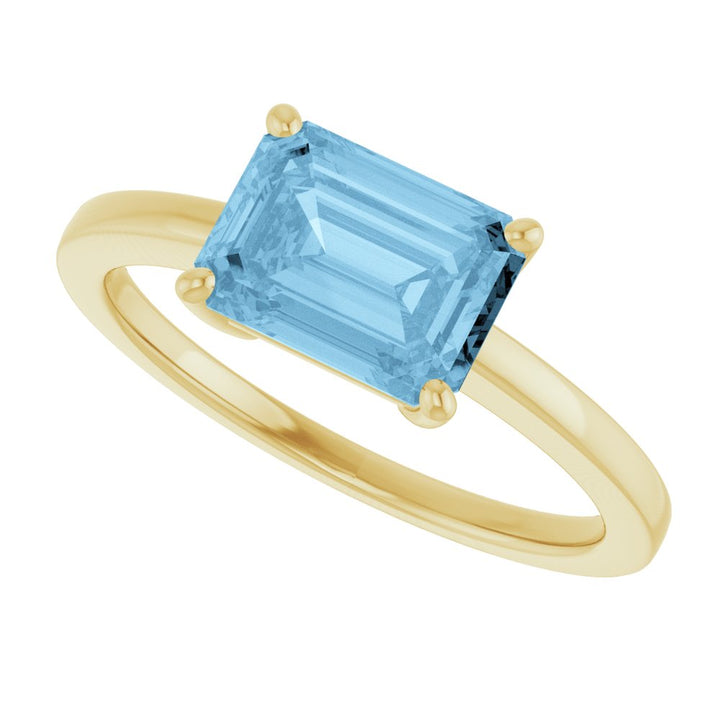 14K East West Emerald-Cut Gemstone Solitaire Ring