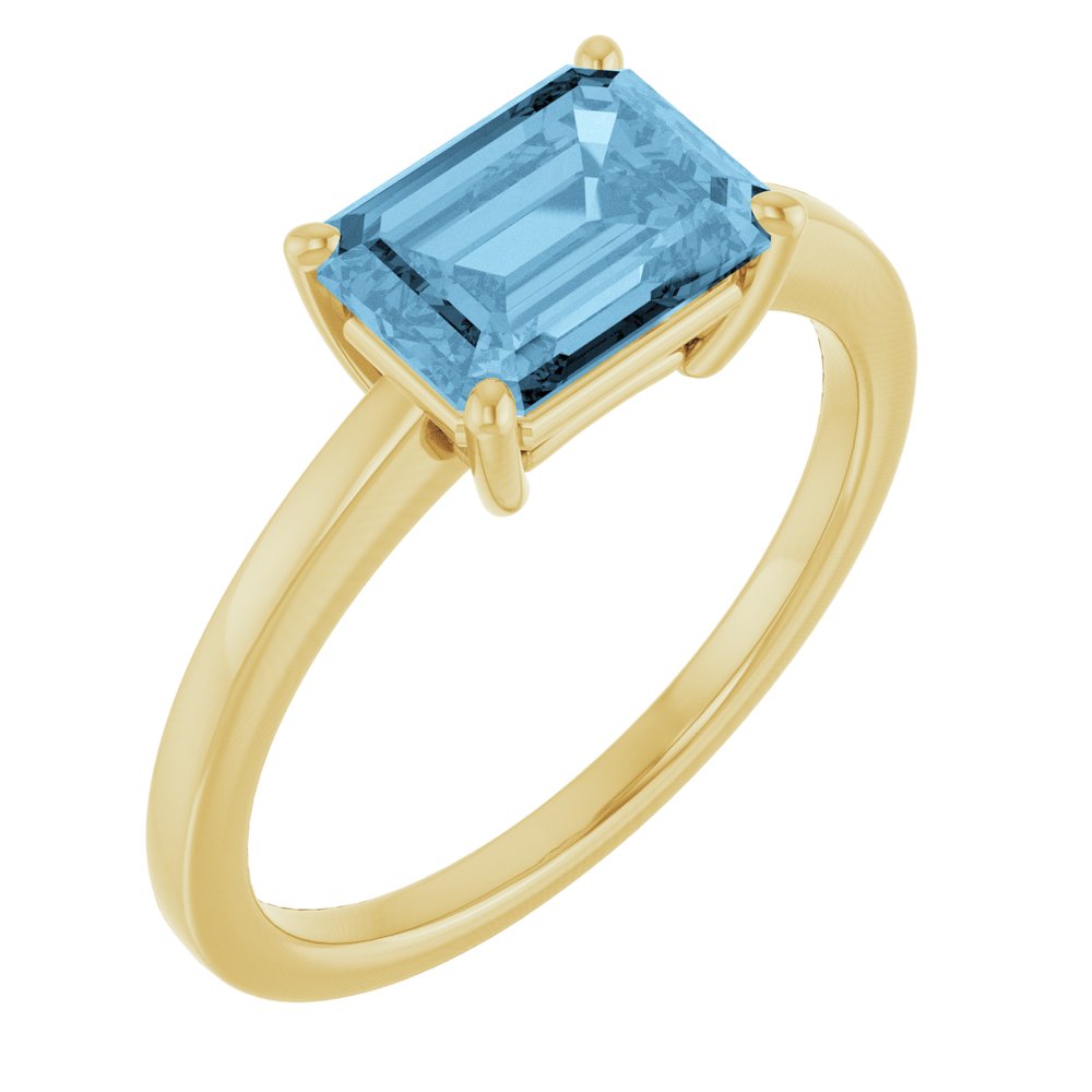 14K East West Emerald-Cut Gemstone Solitaire Ring