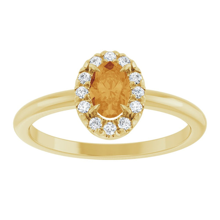 14K Oval Gemstone & 1/10 CTW Natural Diamond Halo-Style Ring