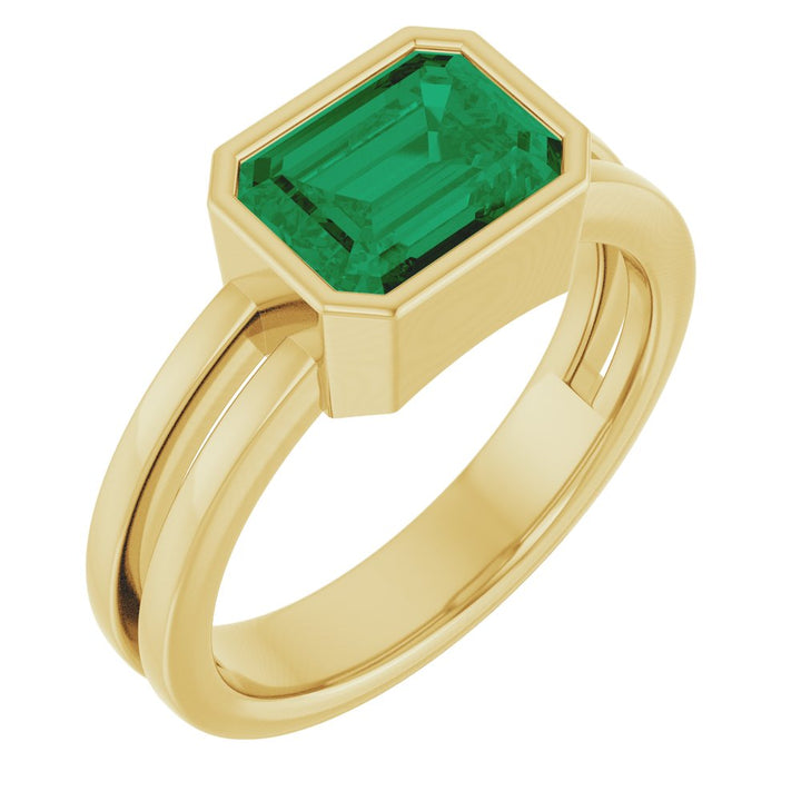 14K Emerald-Cut Bezel Double Band Ring