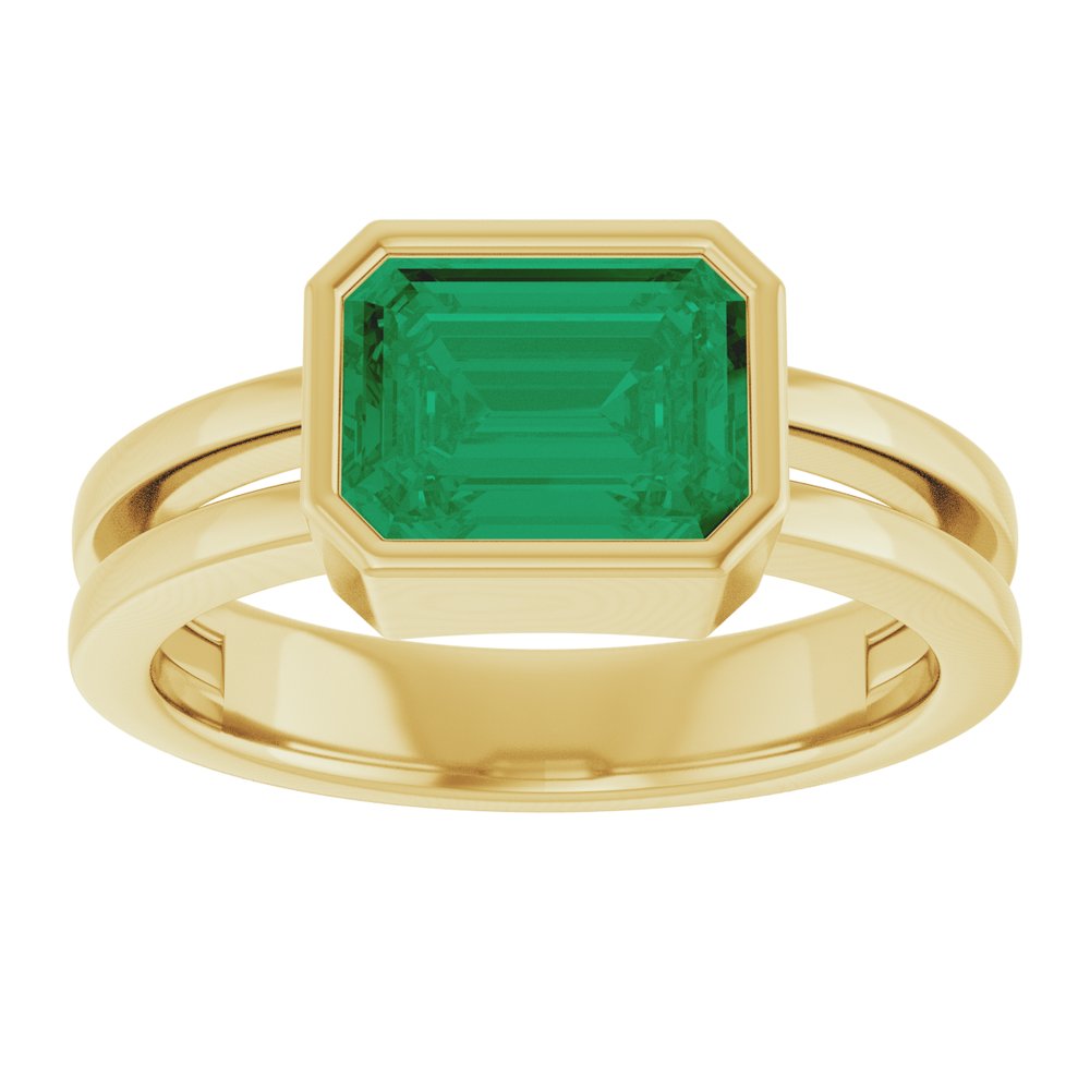 14K Emerald-Cut Bezel Double Band Ring