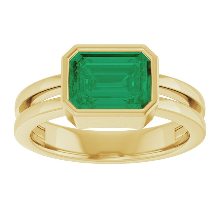 14K Emerald-Cut Bezel Double Band Ring