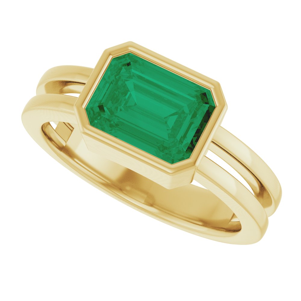 14K Emerald-Cut Bezel Double Band Ring