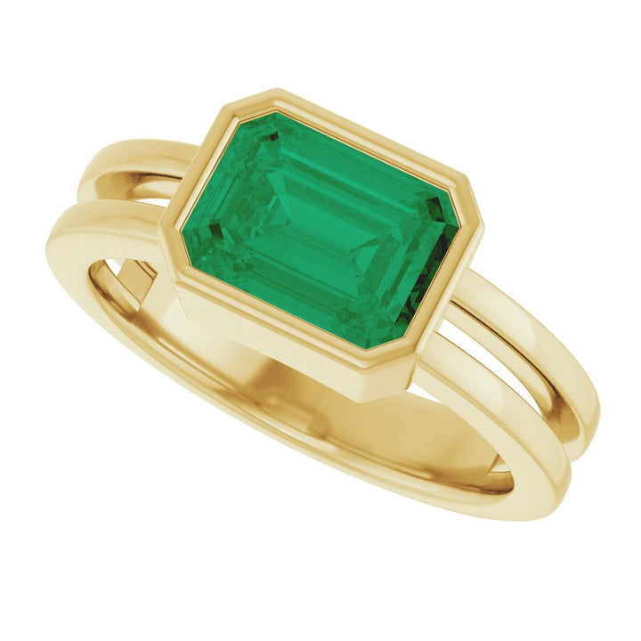 14K Emerald-Cut Bezel Double Band Ring