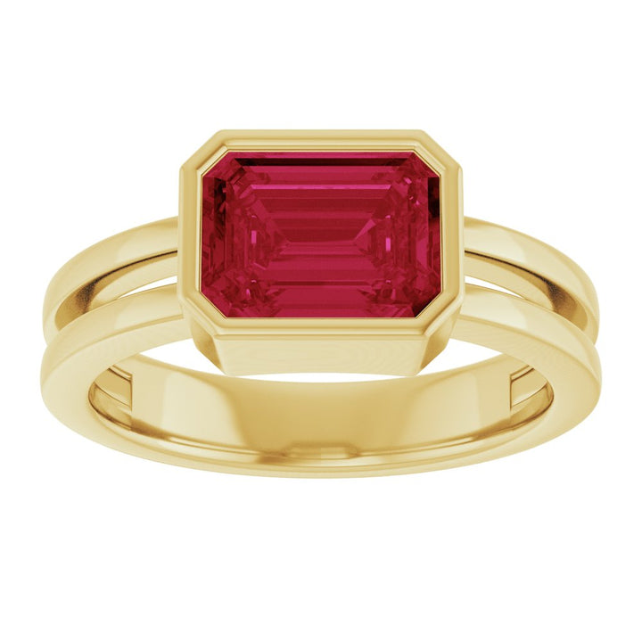 14K Emerald-Cut Bezel Double Band Ring