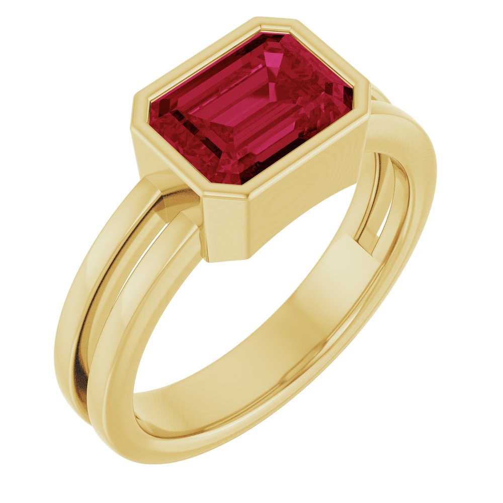 14K Emerald-Cut Bezel Double Band Ring