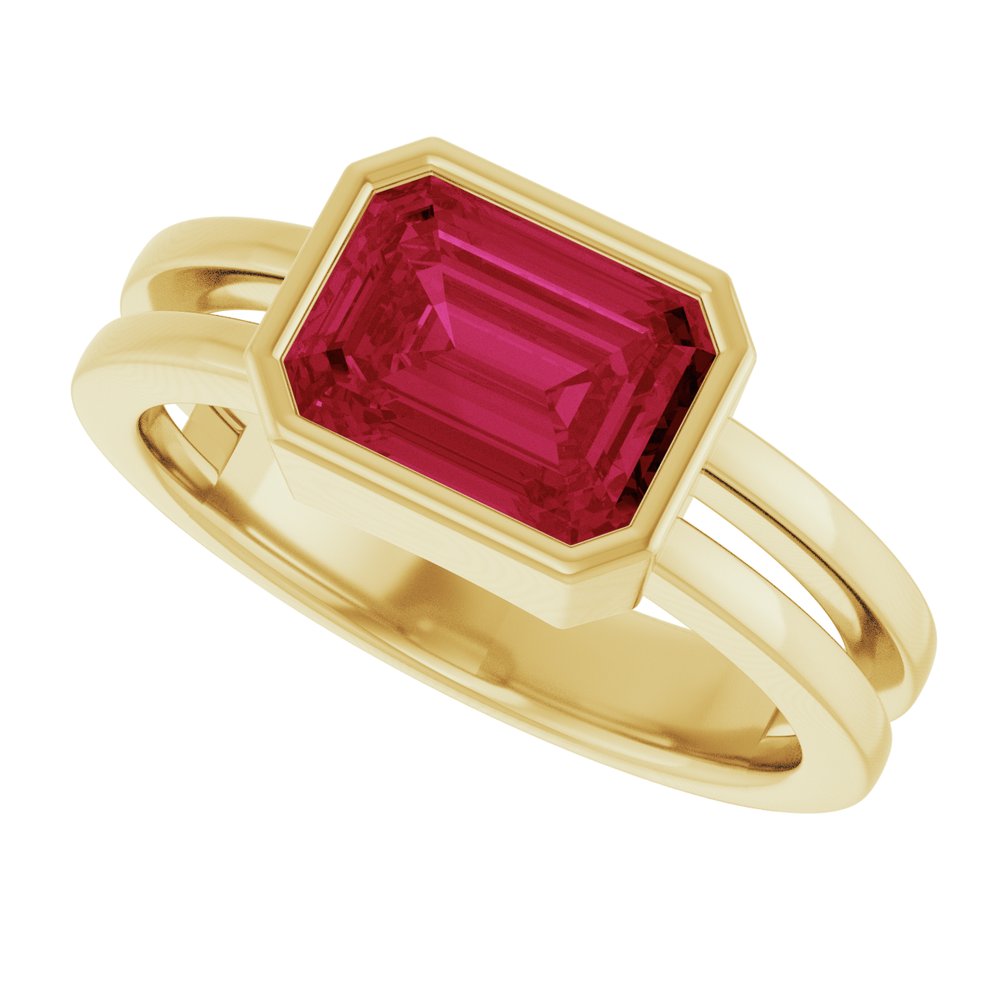 14K Emerald-Cut Bezel Double Band Ring