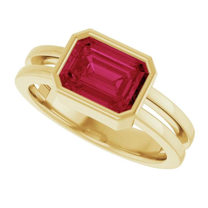 14K Emerald-Cut Bezel Double Band Ring