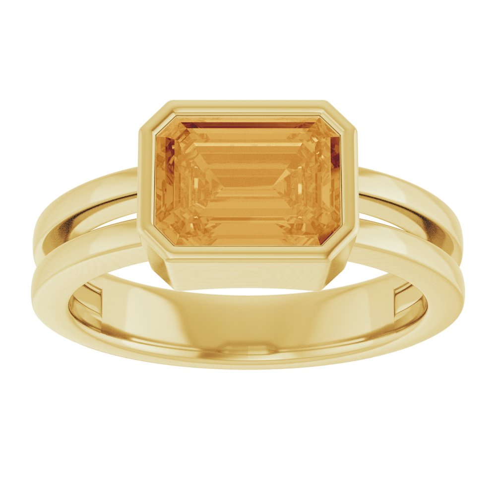 14K Emerald-Cut Bezel Double Band Ring