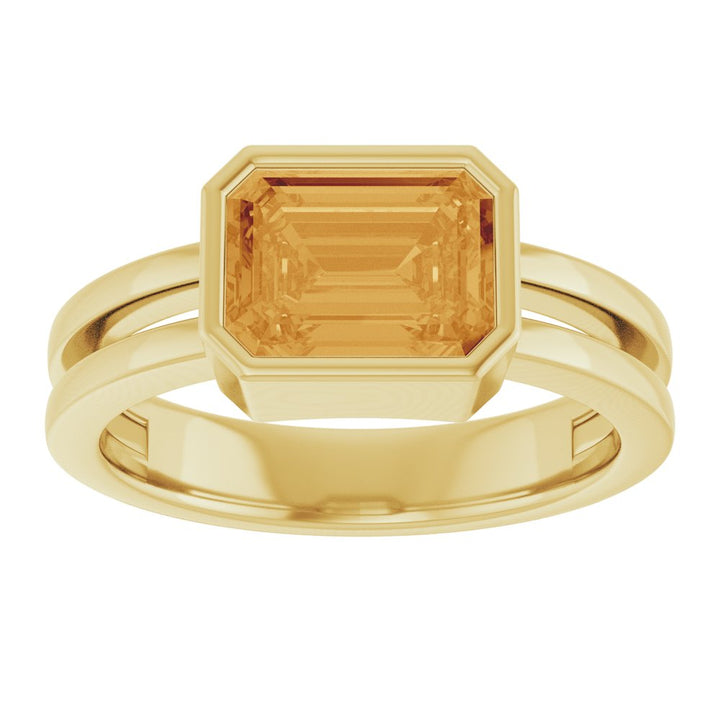 14K Emerald-Cut Bezel Double Band Ring