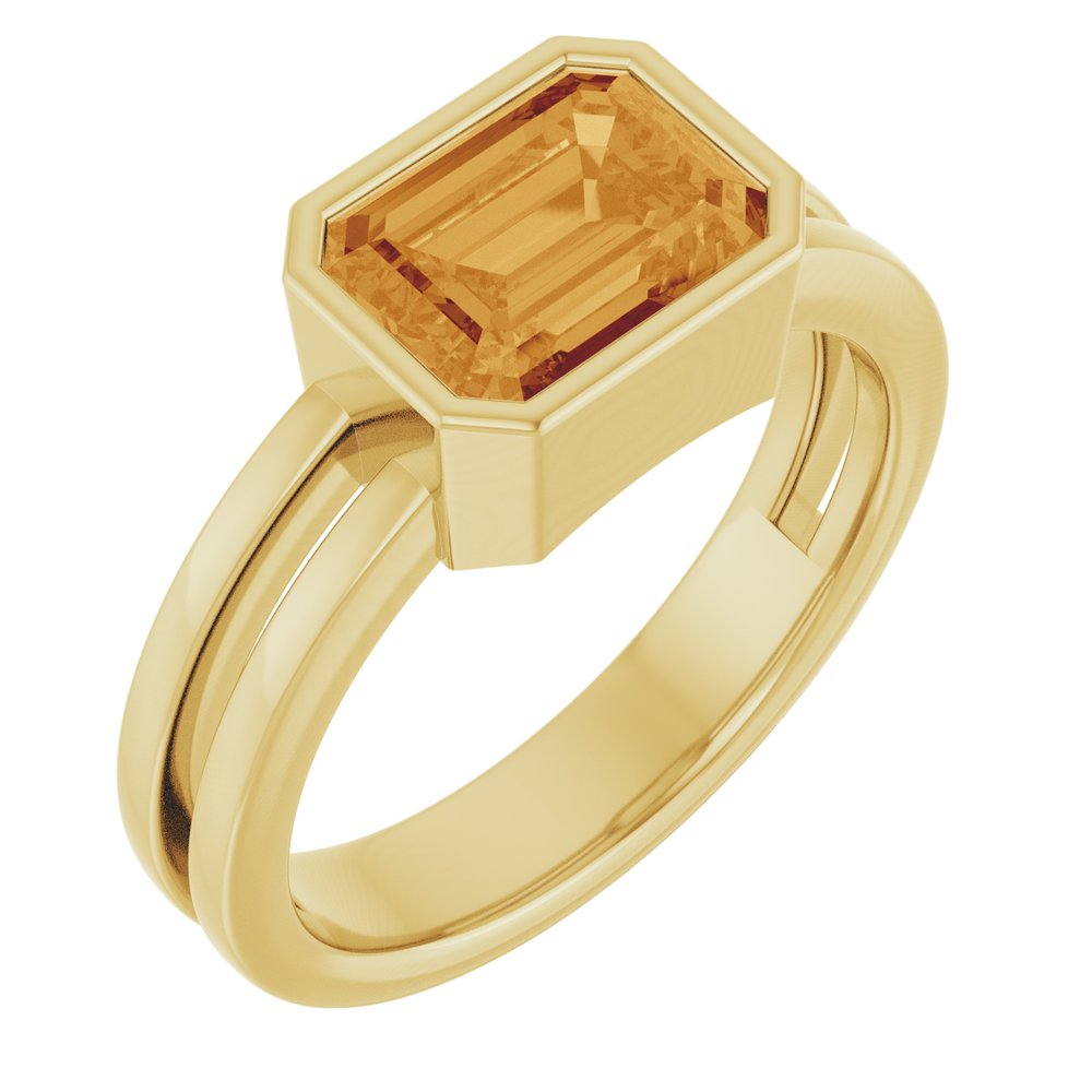 14K Emerald-Cut Bezel Double Band Ring
