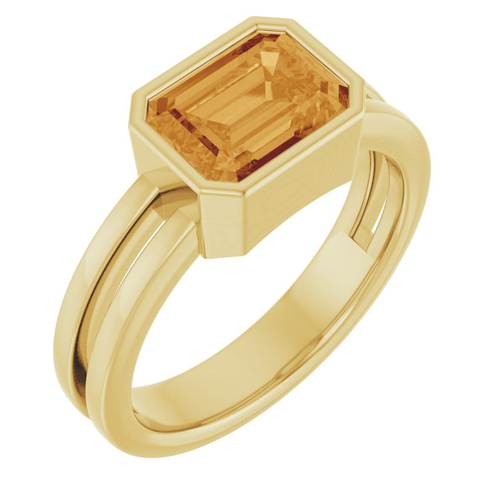 14K Emerald-Cut Bezel Double Band Ring