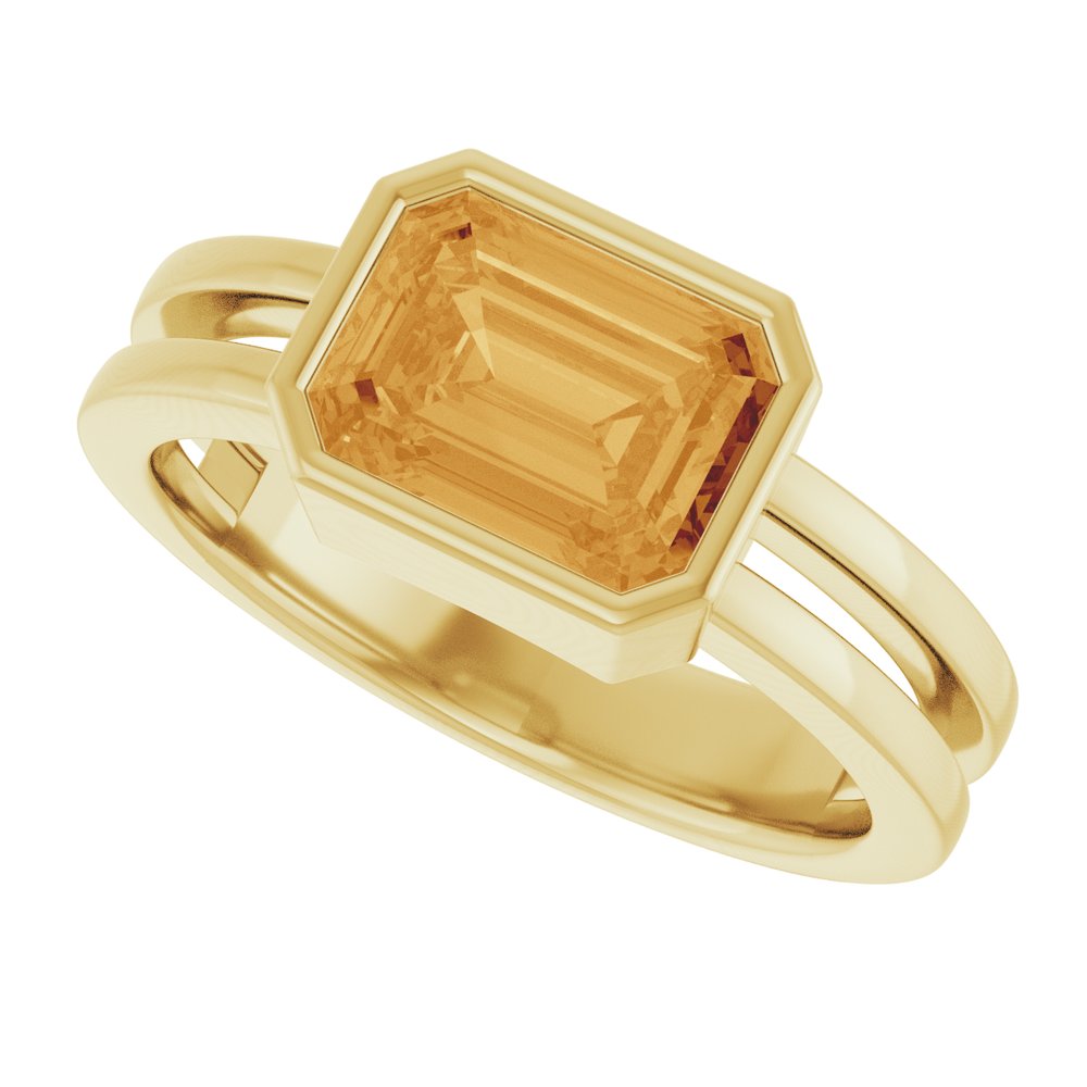 14K Emerald-Cut Bezel Double Band Ring