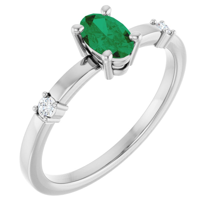 14K Lab Grown Emerald & .05 CTW Natural Diamond Ring