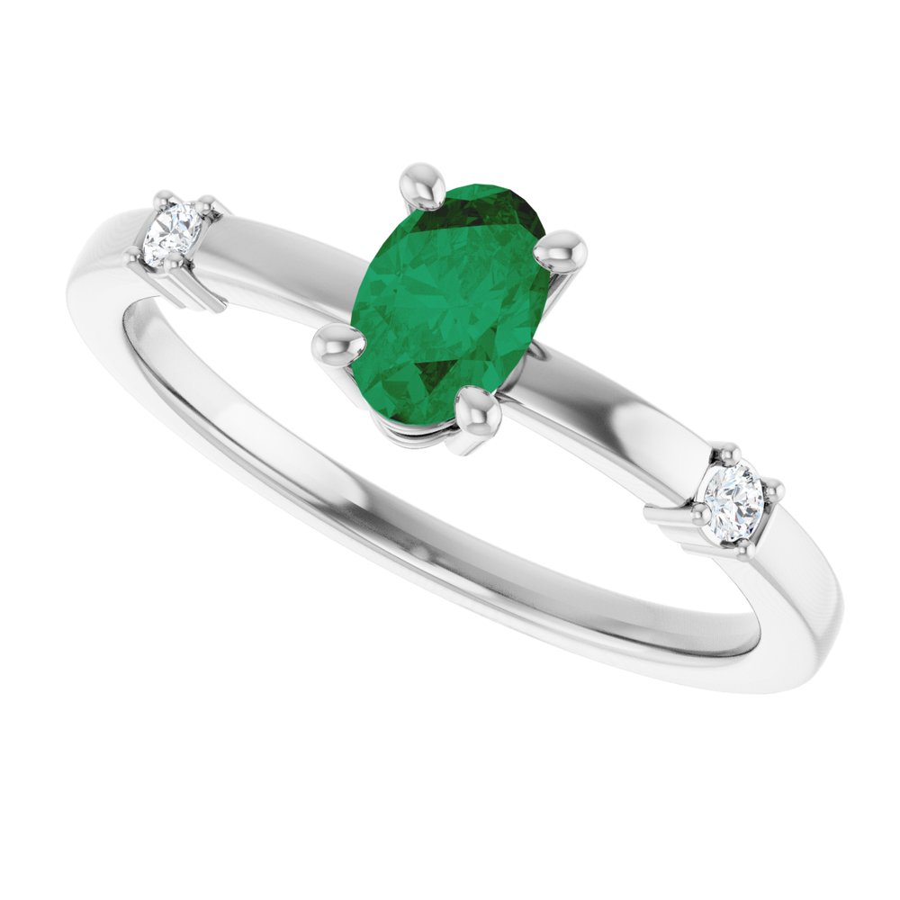 14K Lab Grown Emerald & .05 CTW Natural Diamond Ring