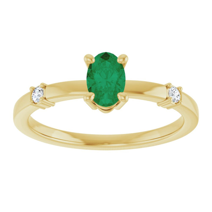 14K Lab Grown Emerald & .05 CTW Natural Diamond Ring