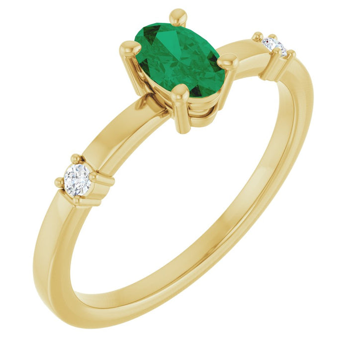 14K Lab Grown Emerald & .05 CTW Natural Diamond Ring