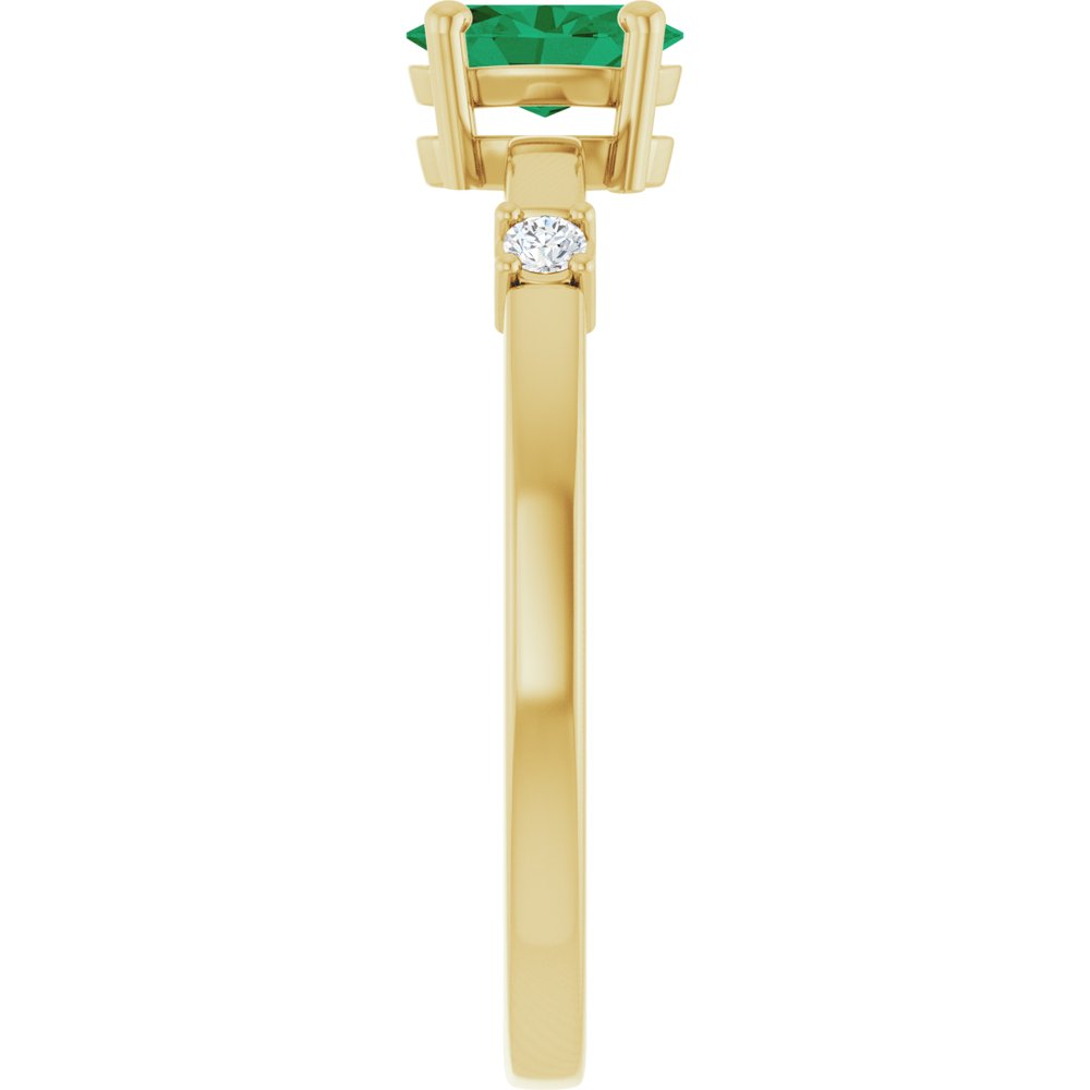 14K Lab Grown Emerald & .05 CTW Natural Diamond Ring