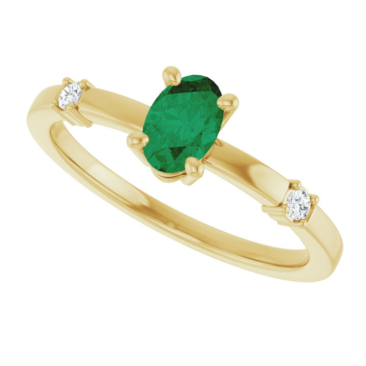 14K Lab Grown Emerald & .05 CTW Natural Diamond Ring