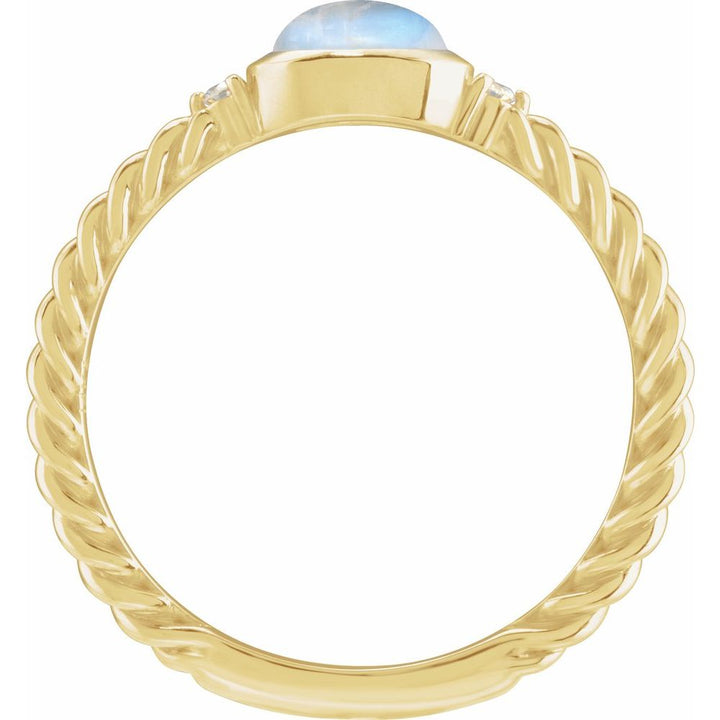 14K Cabochon Gemstone & .03 CTW Natural Diamond Rope Ring