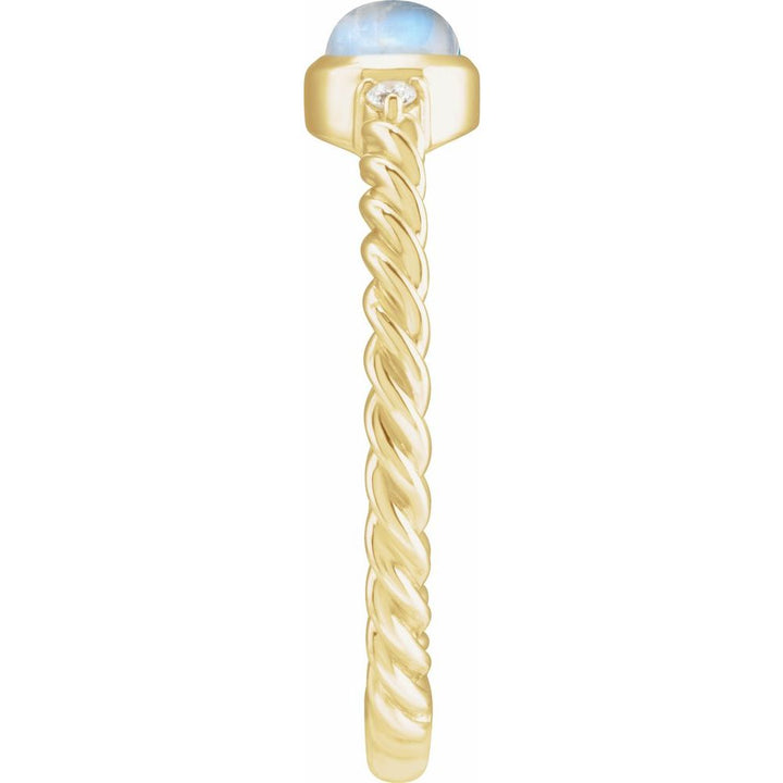 14K Cabochon Gemstone & .03 CTW Natural Diamond Rope Ring