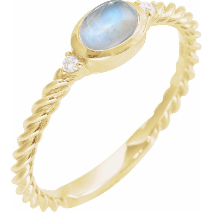 14K Cabochon Gemstone & .03 CTW Natural Diamond Rope Ring