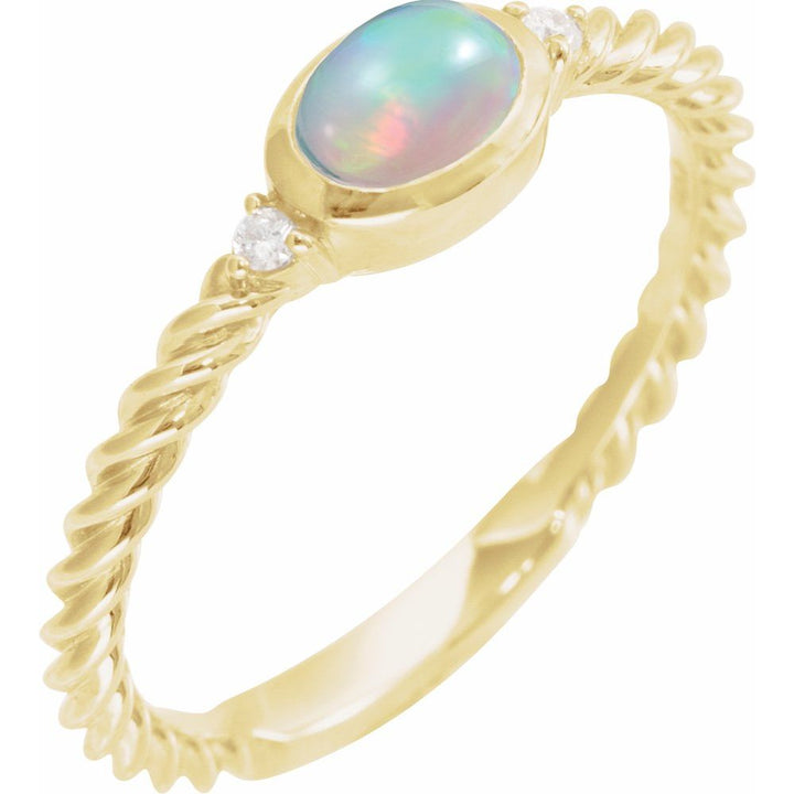 14K Cabochon Gemstone & .03 CTW Natural Diamond Rope Ring