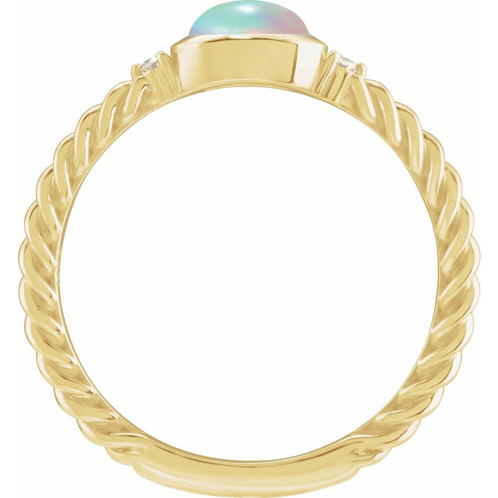 14K Cabochon Gemstone & .03 CTW Natural Diamond Rope Ring