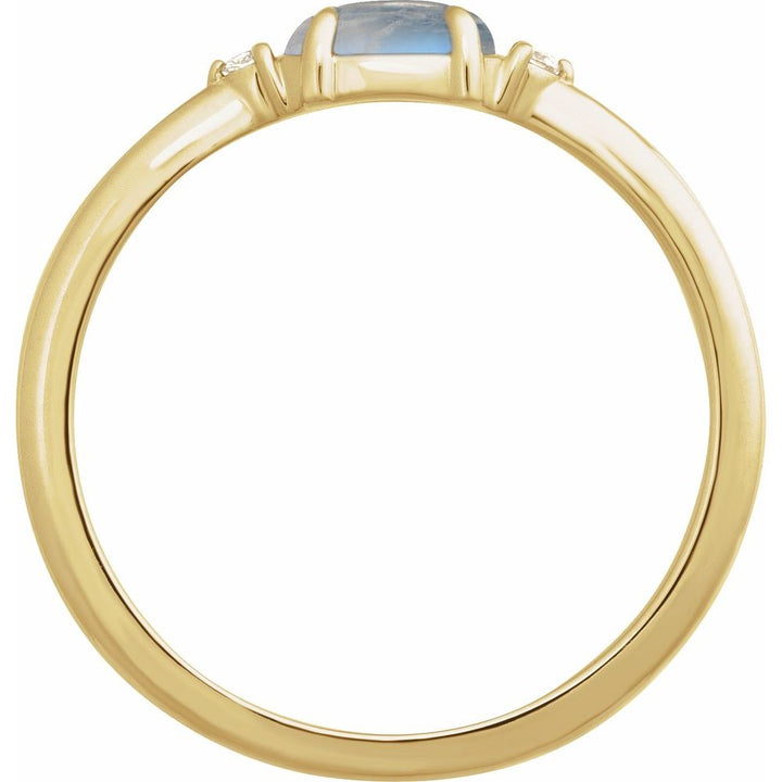 14K Oval Cabochon Gemstone & Diamond Ring