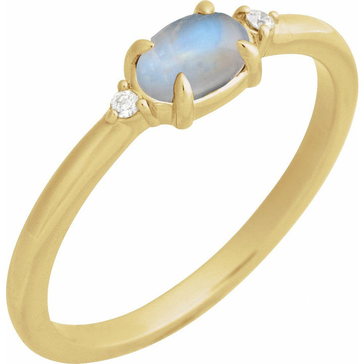 14K Oval Cabochon Gemstone & Diamond Ring