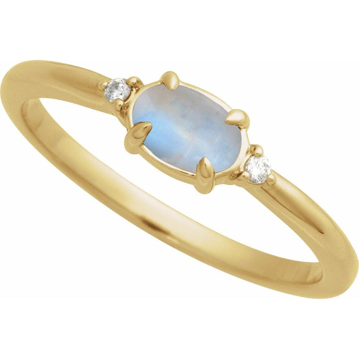 14K Oval Cabochon Gemstone & Diamond Ring