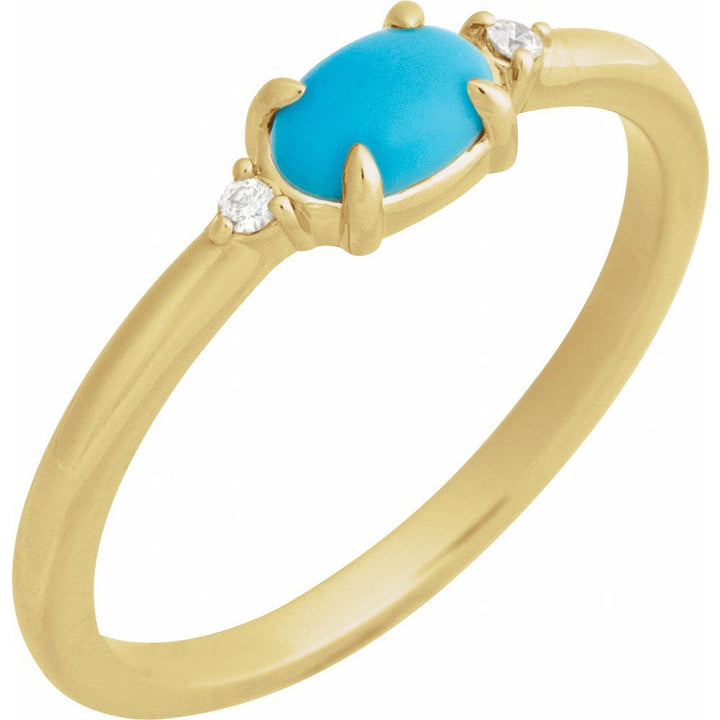 14K Oval Cabochon Gemstone & Diamond Ring