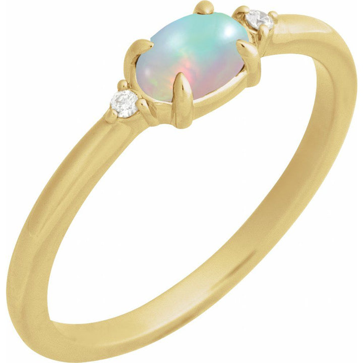 14K Oval Cabochon Gemstone & Diamond Ring