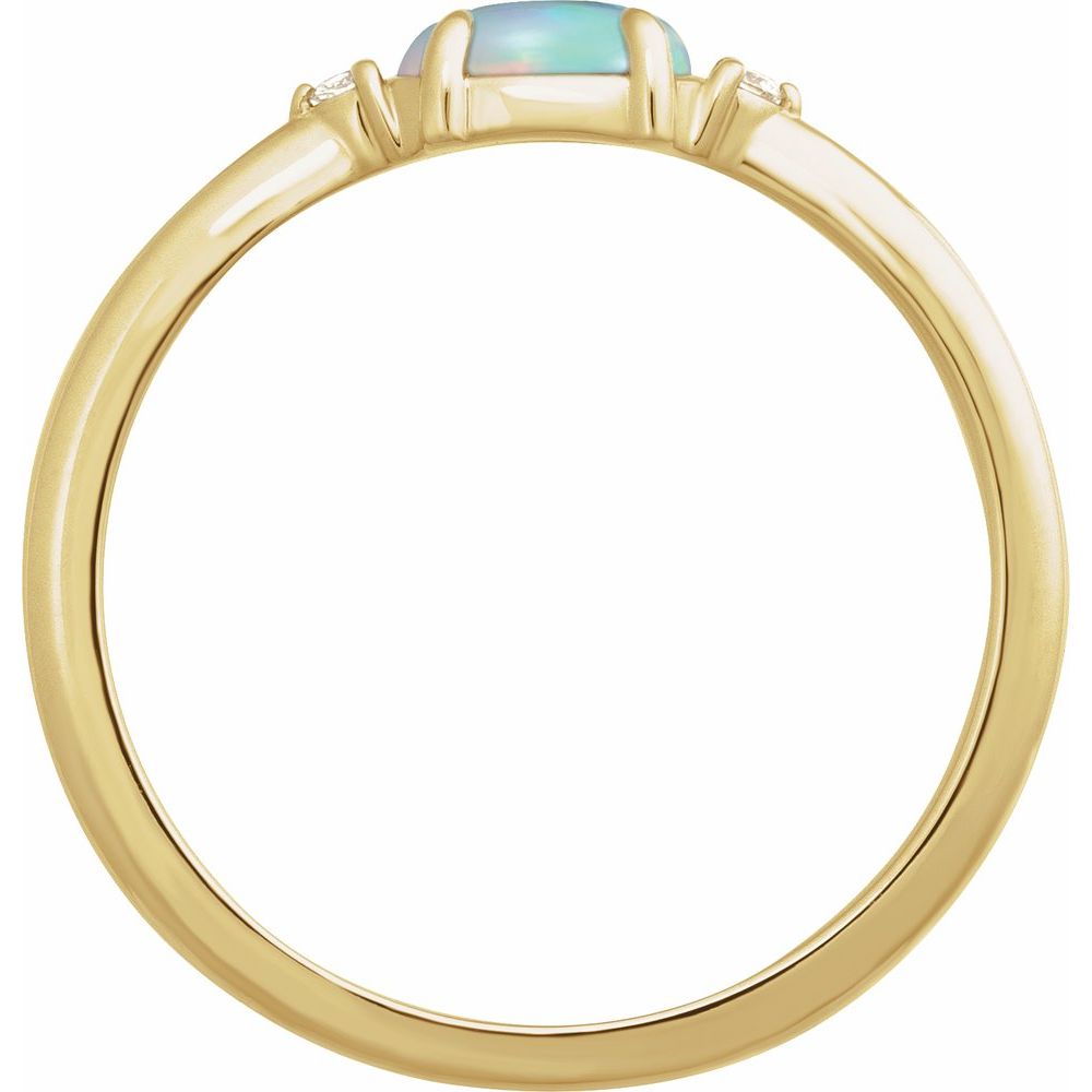 14K Oval Cabochon Gemstone & Diamond Ring