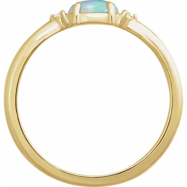 14K Oval Cabochon Gemstone & Diamond Ring