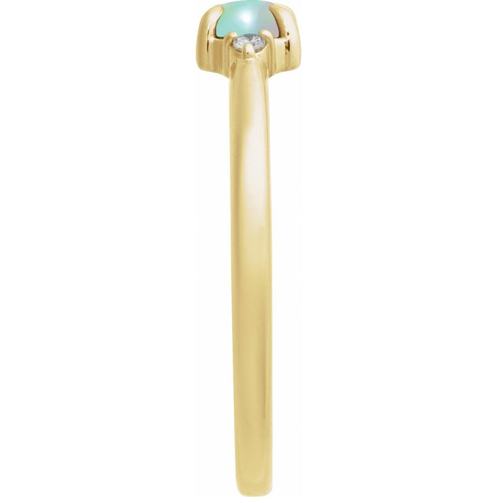 14K Oval Cabochon Gemstone & Diamond Ring