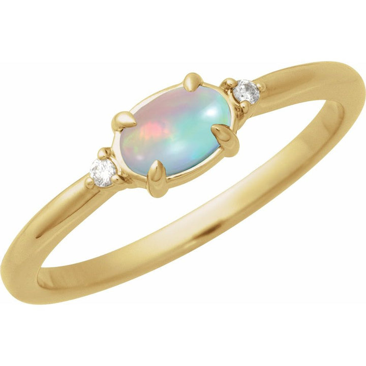 14K Oval Cabochon Gemstone & Diamond Ring