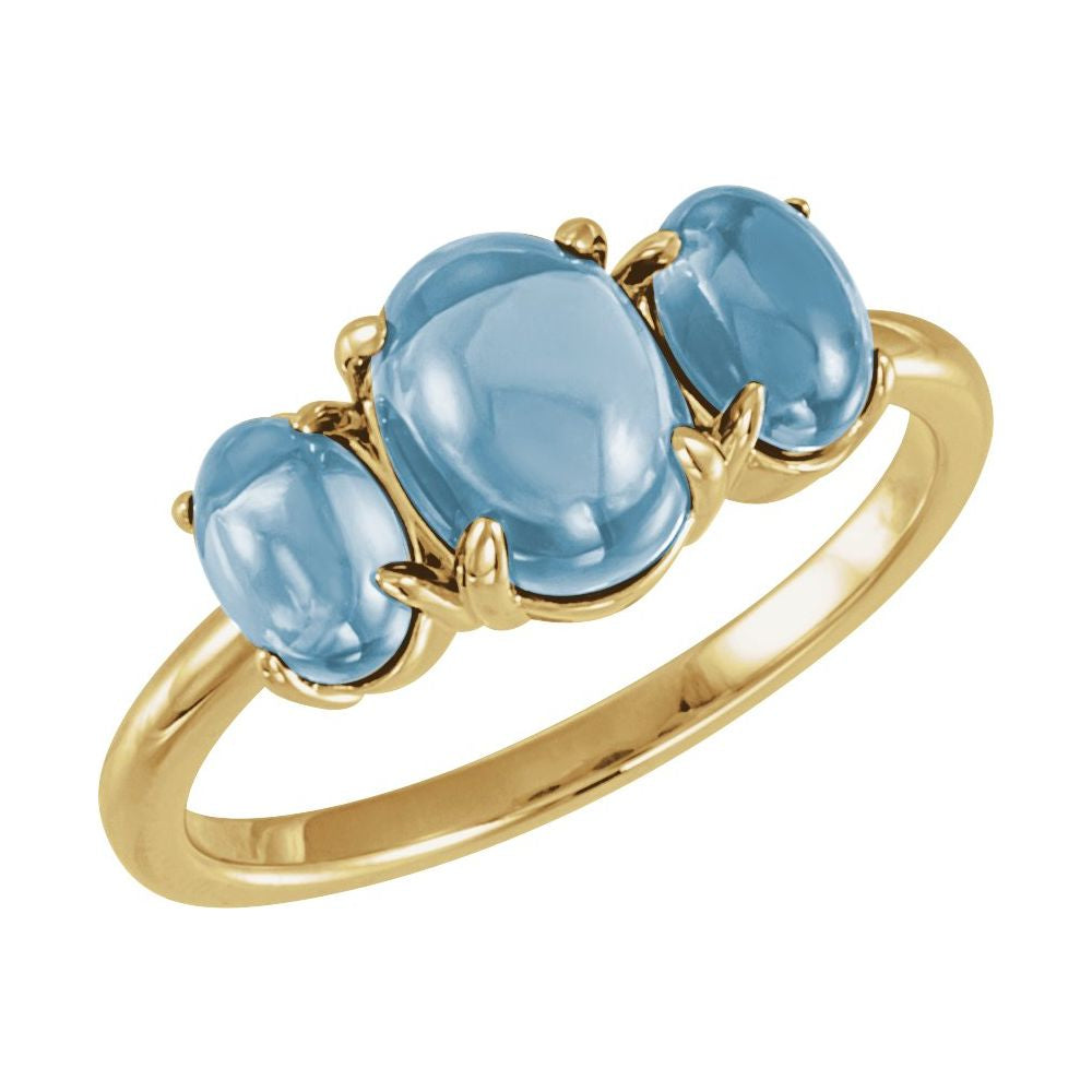 14K Three-Stone Cabochon Ring