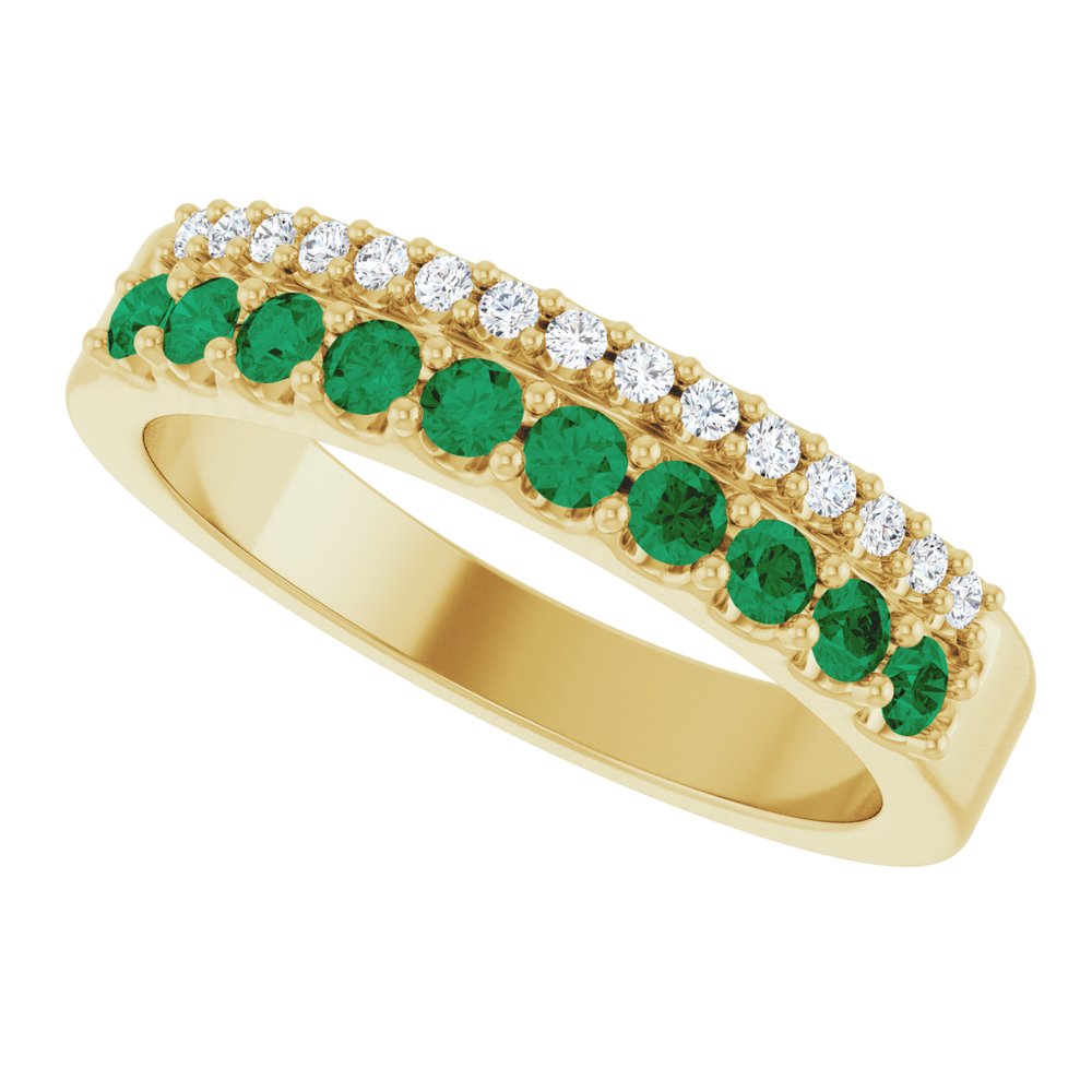 14K Gemstone & Diamond Double Row Ring