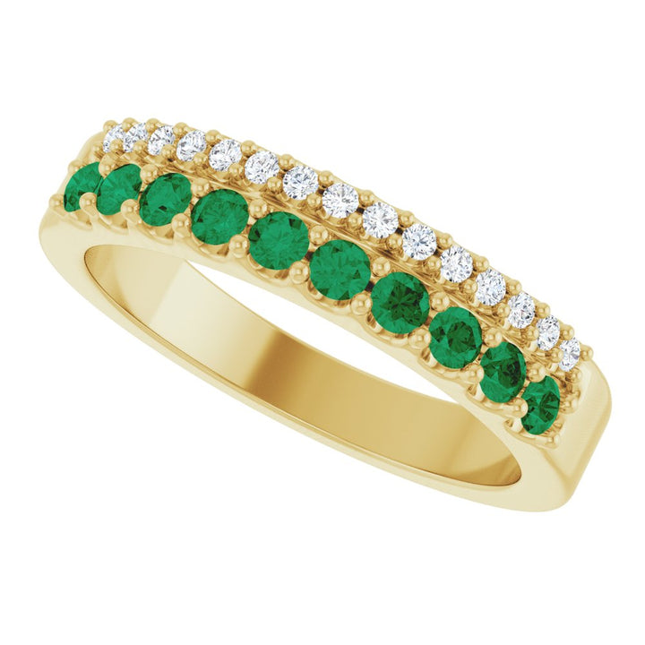 14K Gemstone & Diamond Double Row Ring