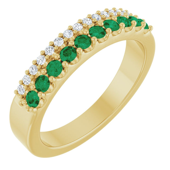 14K Gemstone & Diamond Double Row Ring