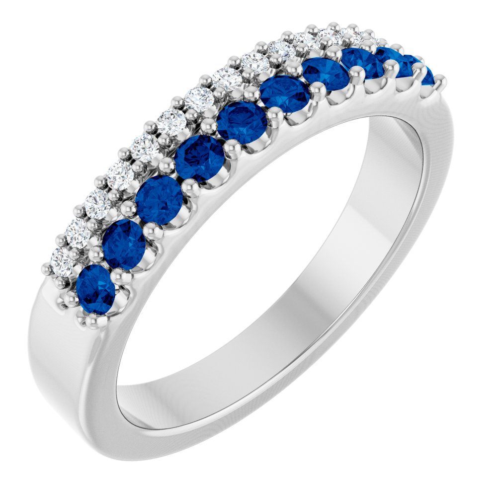 14K Gemstone & Diamond Double Row Ring