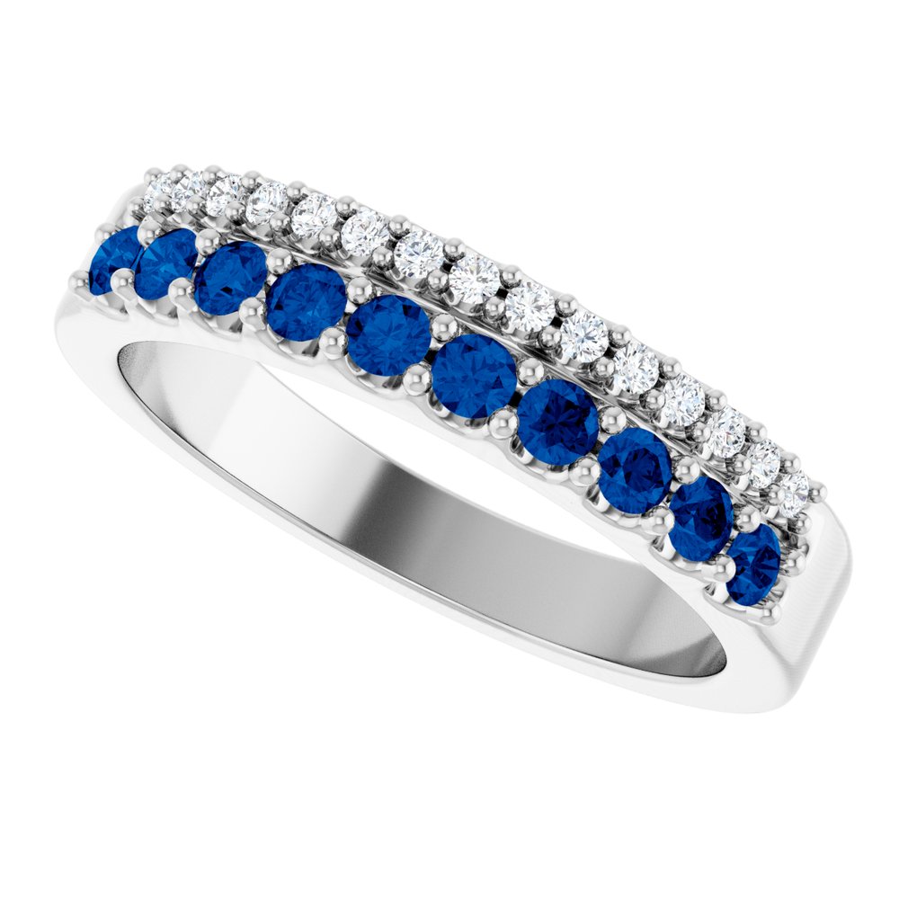 14K Gemstone & Diamond Double Row Ring