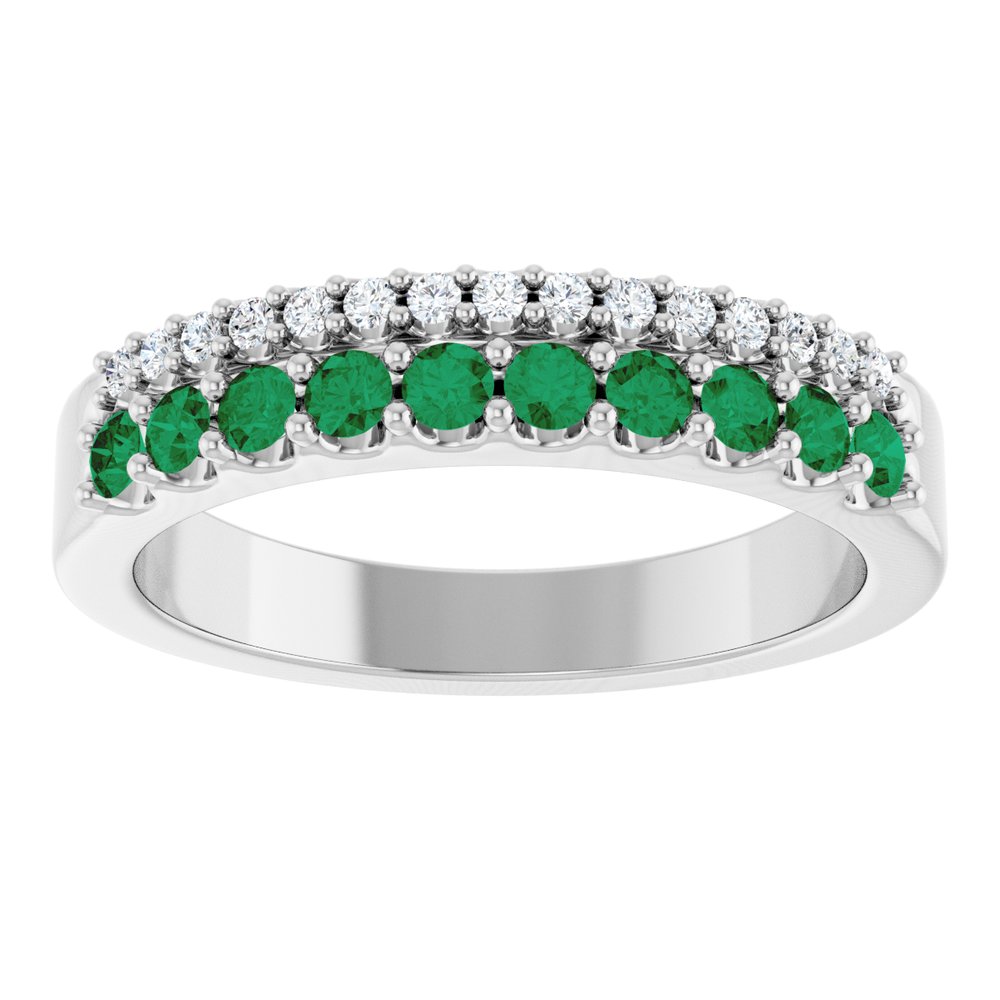 14K Gemstone & Diamond Double Row Ring